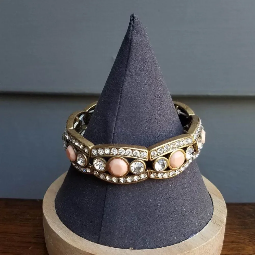 J Crew Pink Stone Clear Crystal Stretchy Bracelet
